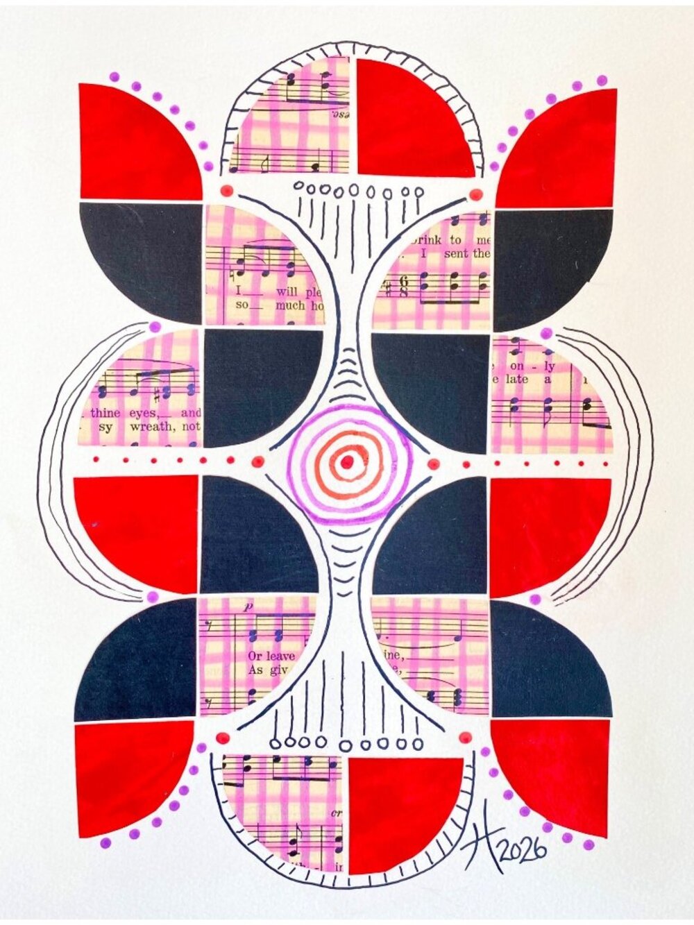 Thine Eyes Original Art Paper Collage Mark Making Painting 11x14in Matted